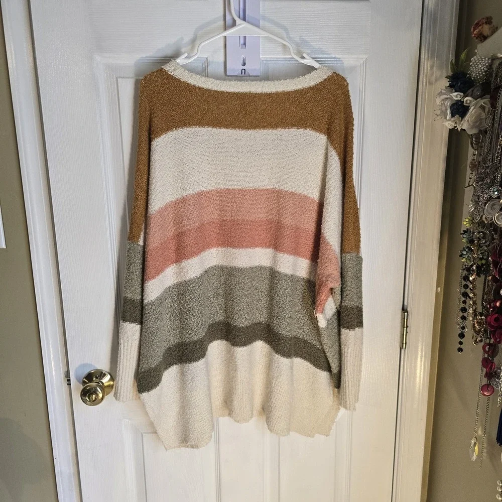 Wonderly Women's Pink Gray Tan Colorblock Long Sleeve Sweater Size 2XL